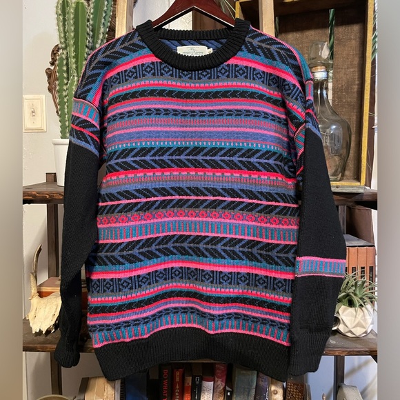 Vintage 80’s Stowe Woolen Vermont Handcrafted Multicolor Knit Wool Sweater Sz M - Picture 1 of 4